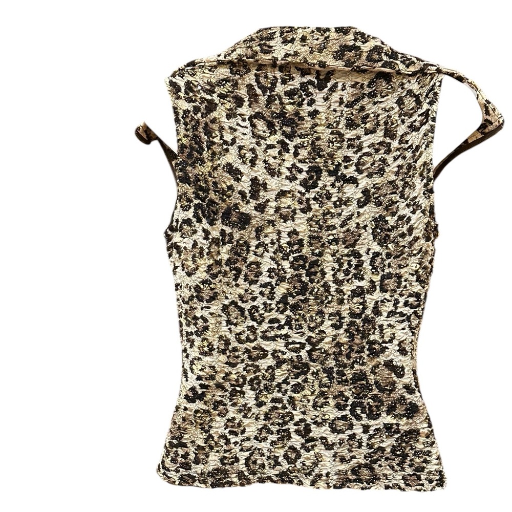 Joseph Ribkoff Animal Print Zip Front Ruffle Collar Vest top - Picture 6 of 12